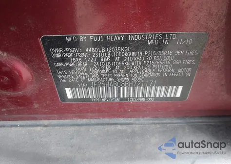 2011 Subaru Forester 2.5X z USA, uszkodzony, nr VIN JF2SHABC8BH721171